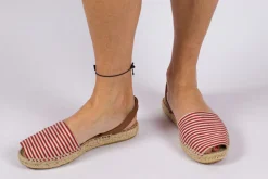 Abarca Shoes Alpargatas De Verano^Menorquinas Piel Con Rayas Rojas