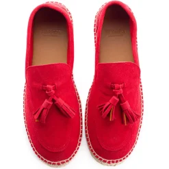 Abarca Shoes Alpargatas De Verano^Mocasín Borlas Piel Rojo