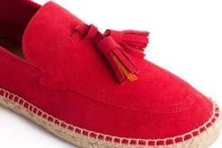 Abarca Shoes Alpargatas De Verano^Mocasín Borlas Piel Rojo