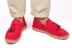 Abarca Shoes Alpargatas De Verano^Mocasín Borlas Piel Rojo