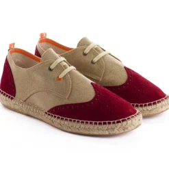 Abarca Shoes Alpargatas Oxford^Oxford Piel Beige + Rojo Ingles