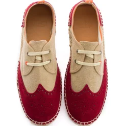 Abarca Shoes Alpargatas Oxford^Oxford Piel Beige + Rojo Ingles