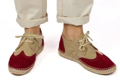 Abarca Shoes Alpargatas Oxford^Oxford Piel Beige + Rojo Ingles