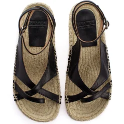 Abarca Shoes Alpargatas De Verano^Sandalias De Yute Piel Menorca Color Negro