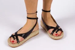 Abarca Shoes Alpargatas De Verano^Sandalias De Yute Piel Menorca Color Negro