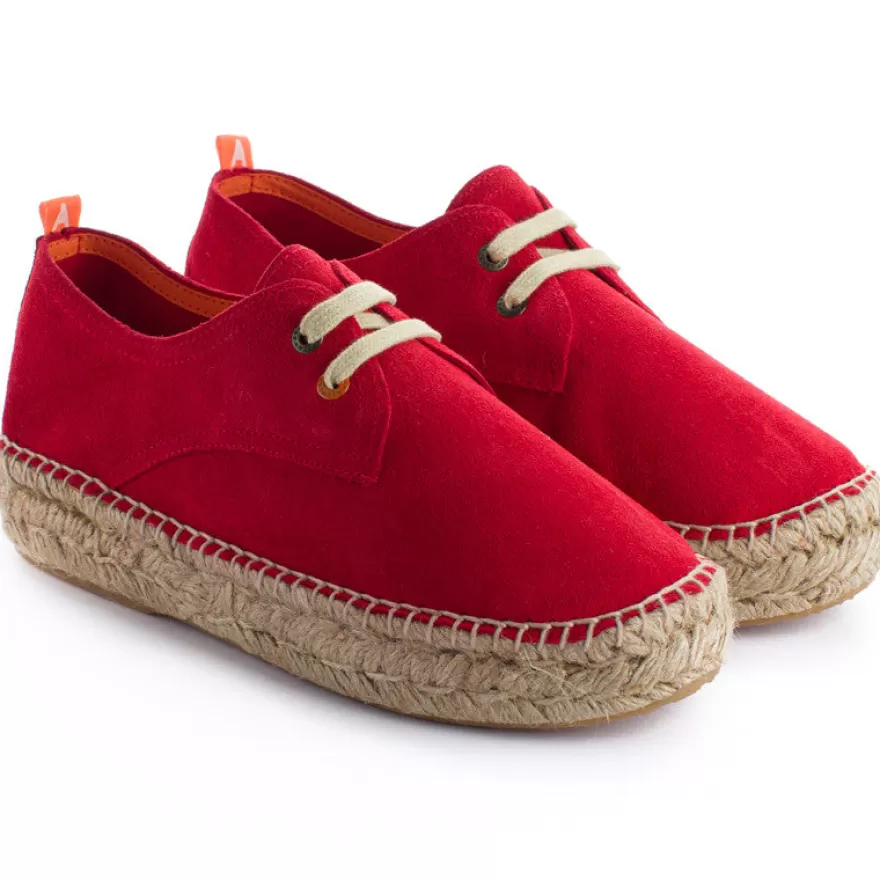 Alpargatas Con Cordones^Abarca Shoes Blucher Piel Rojo 556