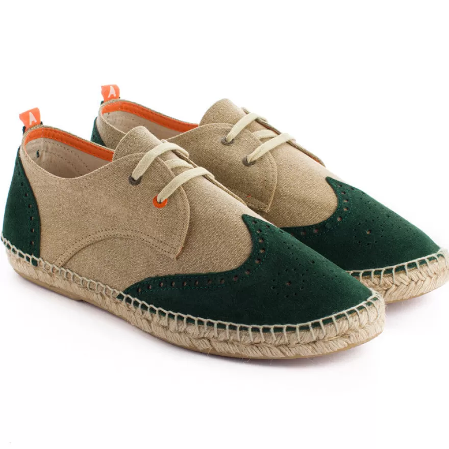 Alpargatas Oxford^Abarca Shoes Oxford Piel Beige + Esmeralda