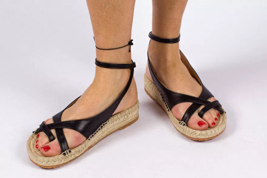 Alpargatas De Verano^Abarca Shoes Sandalias De Yute Piel Menorca Color Negro